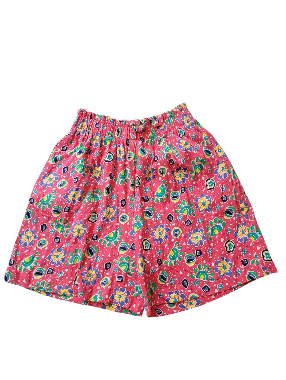 VTG Funky Floral Pull-On High Rise Cotton Casual Summer‎ Shorts 80s Size Medium